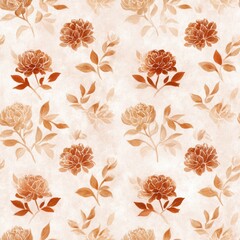Seamless floral digital block print in terracotta tones with vintage charm...