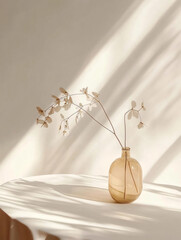 Dried Flowers in Vase with Sunlight and Shadow - Minimalist Still Life