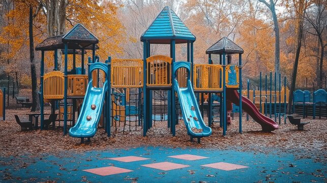 Colorful playground in autumn park