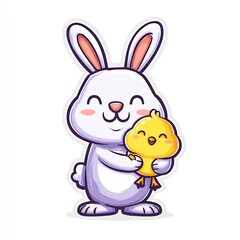 Obraz premium Smiling Easter Bunny with Tiny Chick Outline