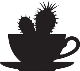 Silhouette of Cactus in Teacup on Saucer