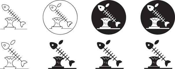 Fish Bone on Apple Core Variations Line Art and Solid Icons