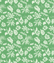 Tropical Garden on Green Seamless Repeat