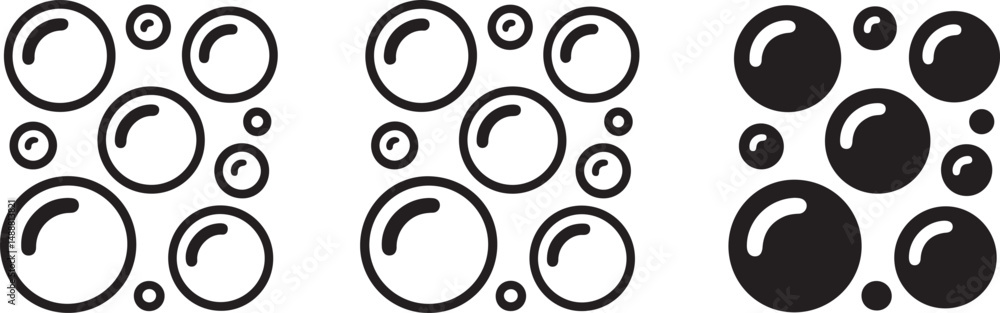 Poster soap bubbles icon set outline and solid styles