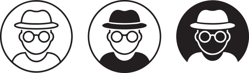 Three Variations of a Man in a Hat and Glasses Icon