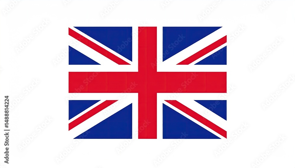 Poster Simplified representation of the national flag featuring blue and red cross elements against a white backdrop. The flag's design comprises distinct shapes and colors.