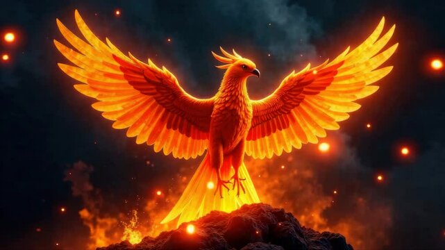 Animated illustration of a phoenix bird.