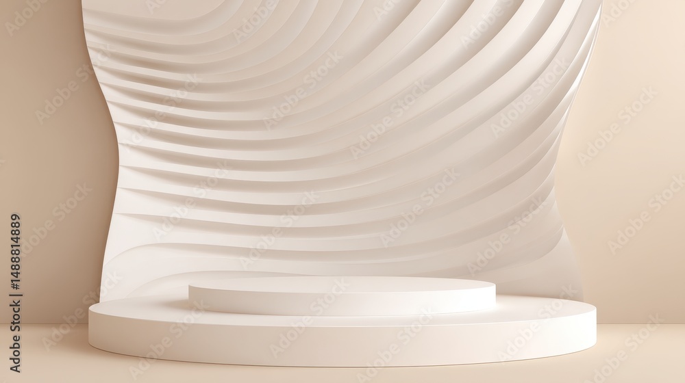 Poster elegant minimalist display backdrop with smooth curved textures and soft lighting for product showca