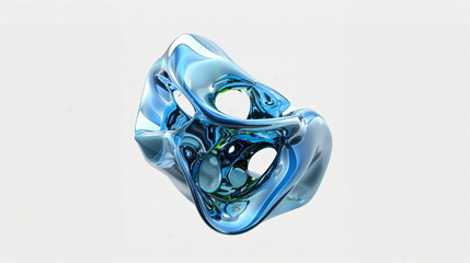 Futuristic blue abstract shiny sphere shape isolated on white background. Conceptual digital art and modern design element.