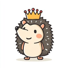 Naklejka premium Cute hedgehog with tiny crown cartoon outline