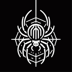 Stylized Spider on Web with Bold Lines in Minimalistic Design for Halloween
