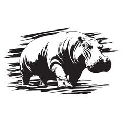 Black silhouette of Hippopotamus illustration icon for logo, isolated on white background, Hippopotamus line art silhouette