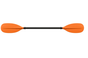 Orange-bladed plastic kayak paddle with black shaft, floating against transparent backdrop, highlighting essential watersports gear