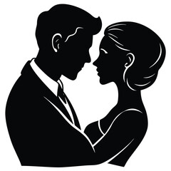 Black Silhouette of a Romantic Couple Embracing, Elegant Design for Wedding