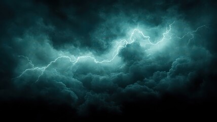 Obraz premium Electric Blue Lightning Bolt in Dark Storm Clouds