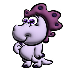 Baby Dinosaur Cartoon with Purple Frill and Big Eyes