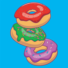 Donuts Vector Icon Illustration. Cute Three Donuts, Food Icon Concept Isolated. Flat Cartoon Style Suitable for Web Landing Page, Banner, Sticker, Background