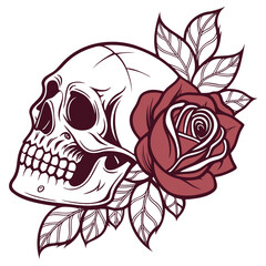 Skull and Rose Fusion Art with Intricate Floral Linework