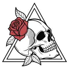 Third Eye Skull with Embedded Rose Flower and Abstract Leaves