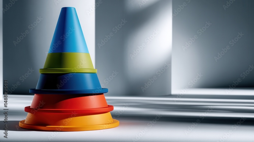 Poster A stack of colorful cones in a pyramid shape
