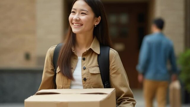 College freshman moving personal items into university housing

