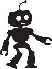 Friendly Black Silhouette Robot Walking Cartoon Illustration