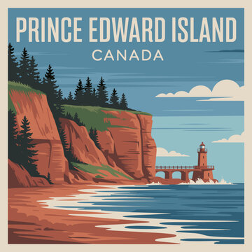 Prince Edward Island Red Cliffs and Lighthouse Scene