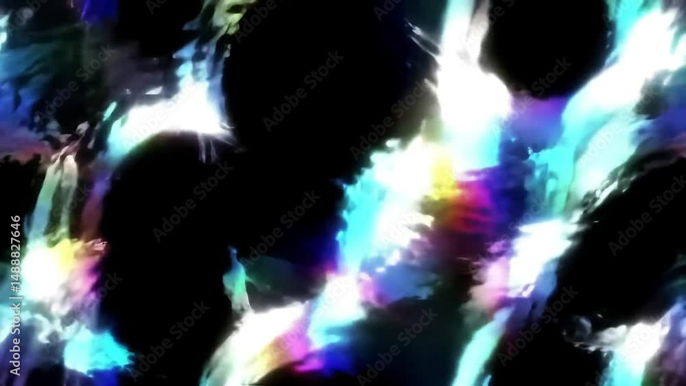 Aufkleber seamless 4k abstract loop animation with dark black background and vibrant refracted light effects, 