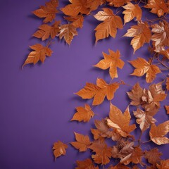 Dried orange metallic leaves, violet backdrop  Intricate autumnal design , violet, art, metallic
