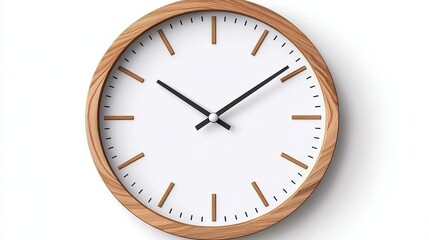 Analog clock with wooden frame and white face.