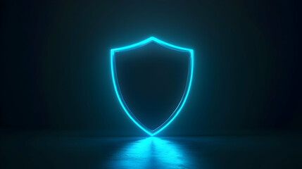 Fototapeta premium Neon Shield Outline on Dark Background for Security Concept