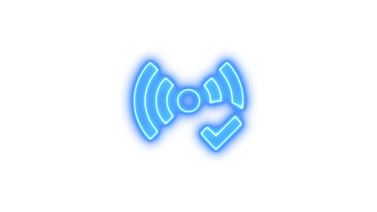 Glowing neon icon featuring a Wi-Fi symbol and a checkmark, symbolizing successful wireless connectivity or internet access