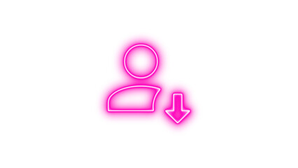 Neon icon of a person with a downward arrow, symbolizing user download or profile update
