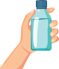 flat illustration of bottle on a people hand