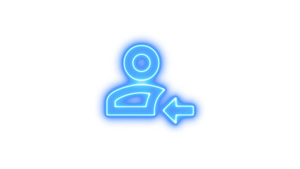 Glowing neon icon of a person with an arrow pointing left, symbolizing user login or logout