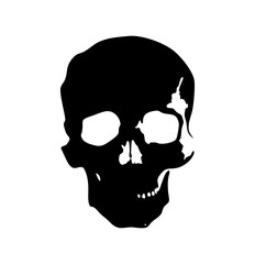 The skull icon. Black silhouette of a cracked human skull. Vector illustration isolated on a white background for design logo and icon