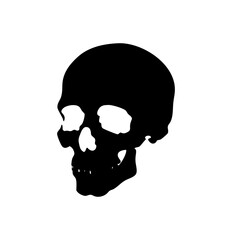 The skull icon. Black silhouette of a cracked Vintage human skull. Vector illustration isolated on a white background for design logo and icon design