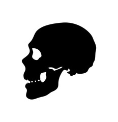 The skull icon. Black silhouette of a cracked human skull. Vector illustration isolated on a white background for design logo and icon