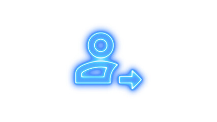 Glowing neon icon of a person with an arrow pointing right, symbolizing user interaction or forwarding