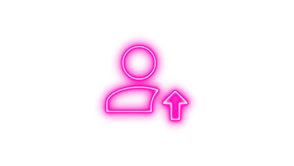 Neon icon of a person with an upward arrow, symbolizing user growth or increase