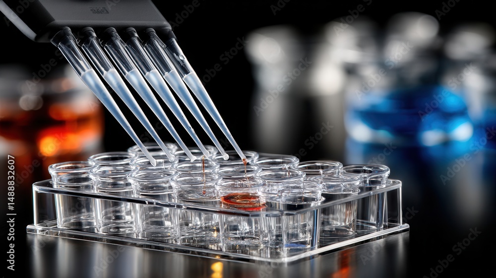 Poster A clear tray with a small red object in the middle