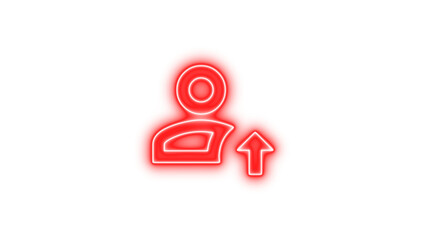 Neon icon of a person with an upward arrow, symbolizing user growth or increase