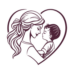 Mother and Baby Within a Heart Mother’s Day Silhouette  Vector Art Illustration Design