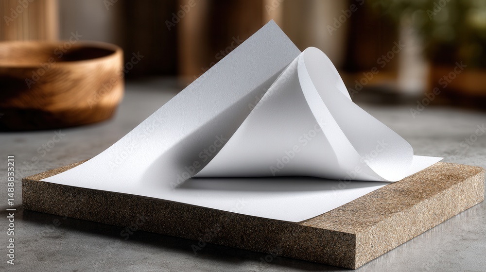 Poster a piece of paper is folded into a triangle and placed on a wooden surface