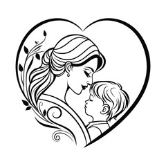 Mother and Baby Within a Heart Mother’s Day Silhouette  Vector Art Illustration Design
