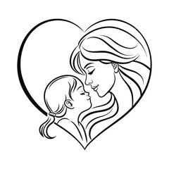 Mother and Baby Within a Heart Mother’s Day Silhouette  Vector Art Illustration Design