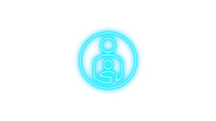 Glowing neon icon depicting a parent and child symbol inside a circular border, representing family or parental care