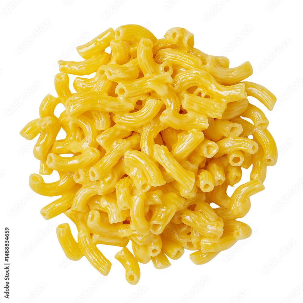 Poster a pile of yellow macaroni pasta with distinctive curves and shapes. isolated on white background and
