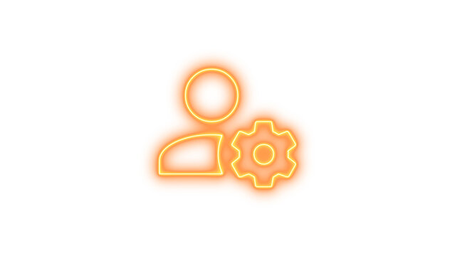 Glowing neon icon of a person with a gear symbol, representing user settings or customization