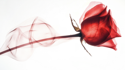 Xray transparent isolated Rose flower PNG. Floral bloom with leaf and stem. Vintage watercolor design for wedding cards, invitations. Spring or summer close-up photo. Elegant minimalist radiography